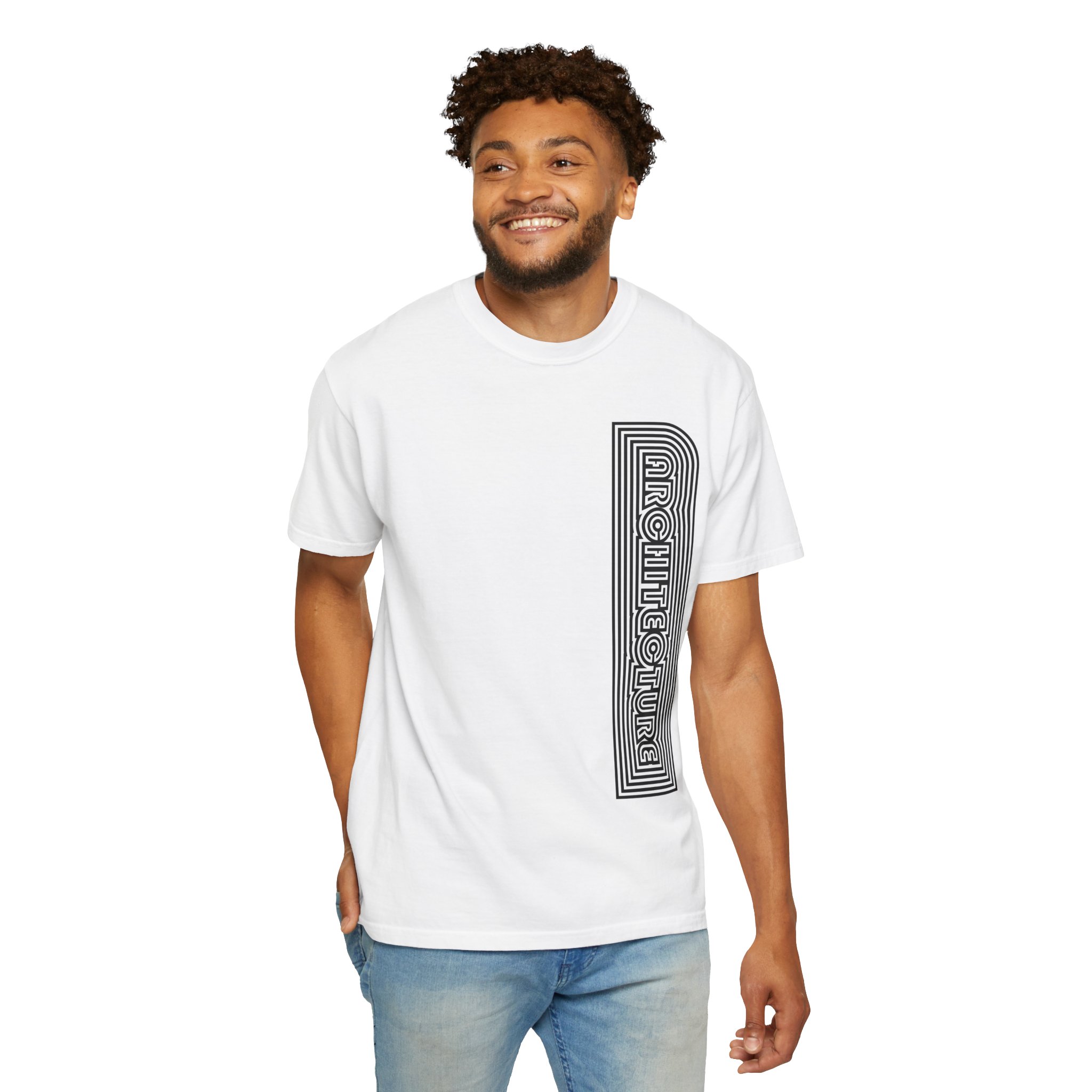Architecture Stripe T-Shirt — Retro Geometric Text Tee - Image 5