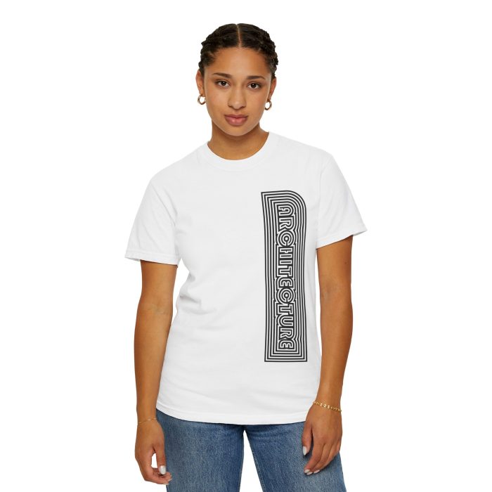 Architecture Stripe T-Shirt — Retro Geometric Text Tee